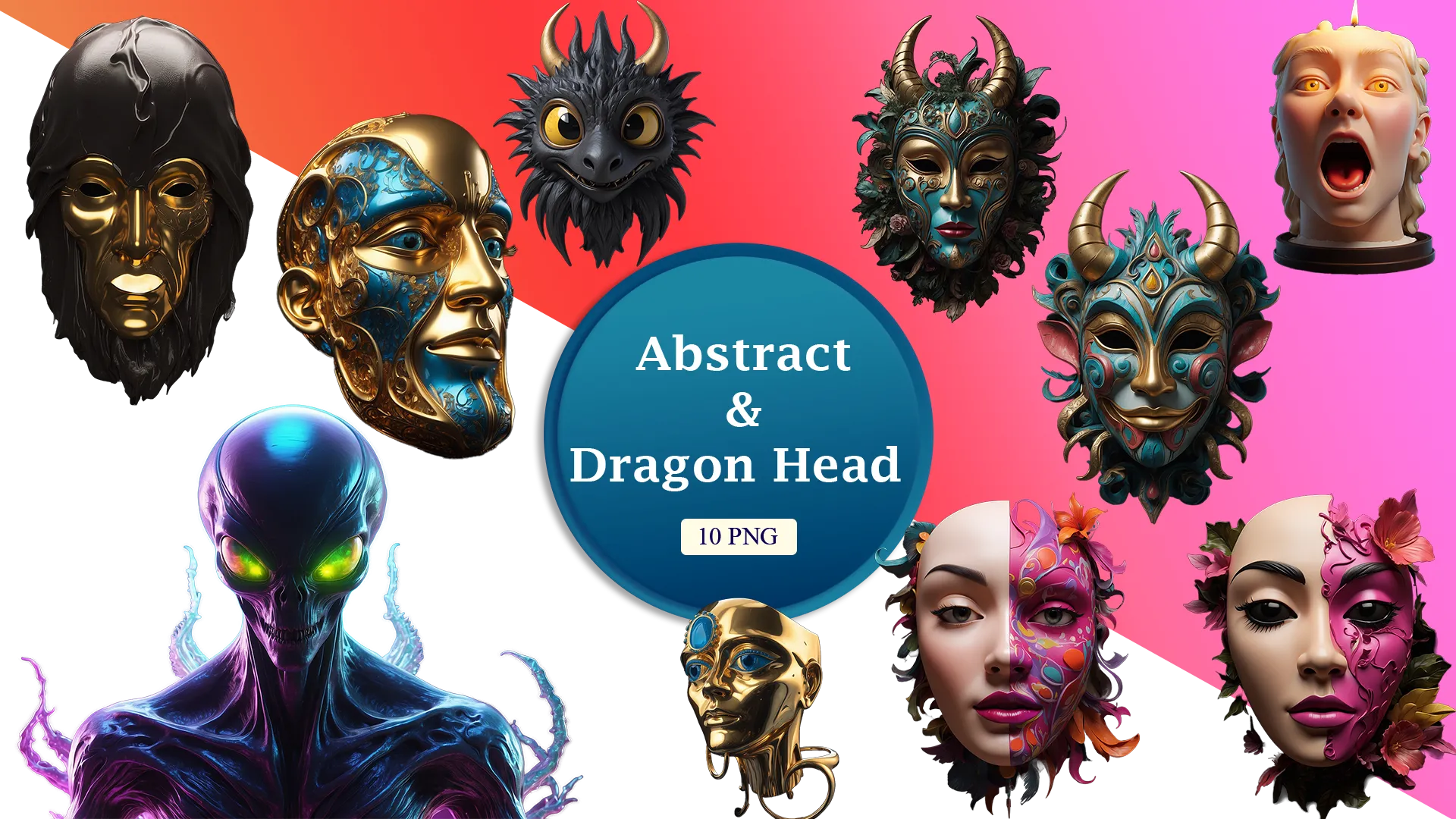 Surreal Human and Dragon Head Design Pack